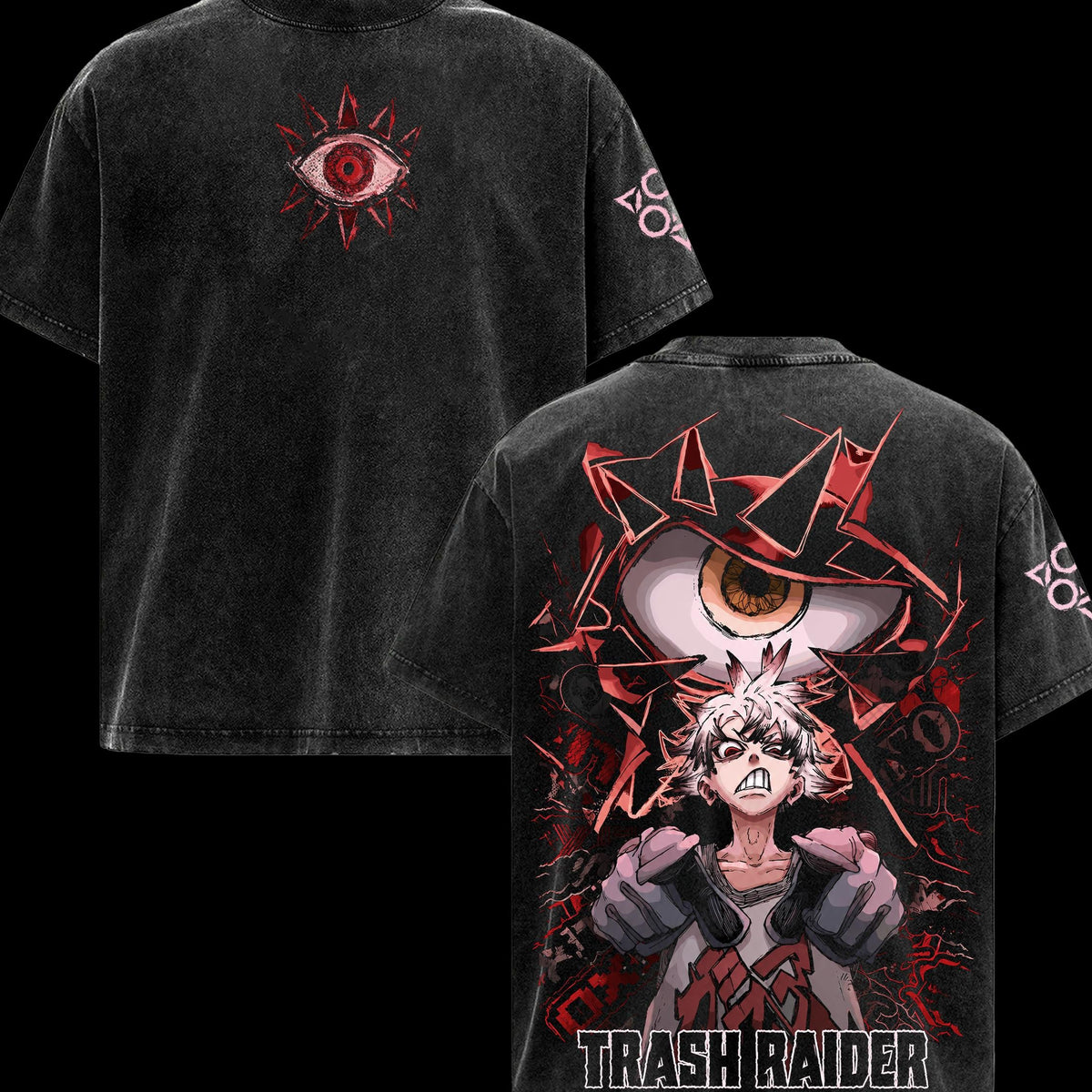 Rudo Gachiakuta Trash Raider Double Sided Graphic Tee, Oversized Vintage Washed Anime T-Shirt, Soft Cotton Crewneck Casual Short-Sleeve Top, Unisex Streetwear Apparel, Gift for Anime Fans