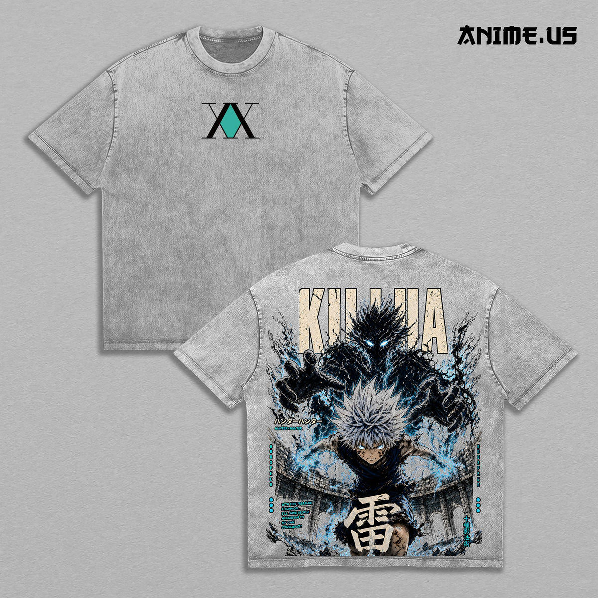 Killua Zoldyck Hunter x Hunter Zoldyck Prodigy Anime Graphic Vintage Shirt, Godspeed Assassin Lightning Nen Electric Aura Heavyweight Cotton Double Printed Tee