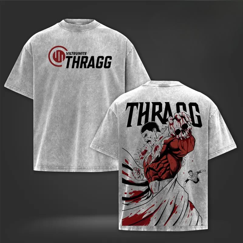 Invincible Thragg Graphic Tee Men Short Sleeve Clothing Washed Cotton Tshirt