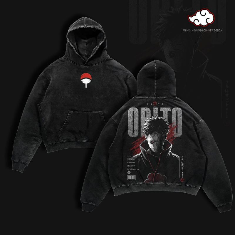 Obito Uchiha Naruto Shippuden Anime T-Shirt Vintage Acid Wash Oversized Graphic Tee Akatsuki Masked Ninja Streetwear Gift for Naruto Fans