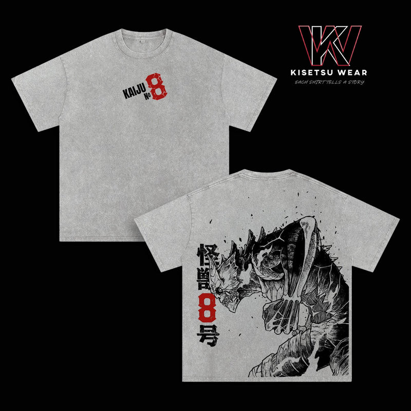 Kaiju No. 8 Vintage Washed Oversized T-Shirt – Monster #8 Anime Graphic Tee, Kafka Hibino Transformation Manga Art Shirt, Casual Streetwear Apparel, Unisex Top, Gift for Kaiju No. 8 Fans
