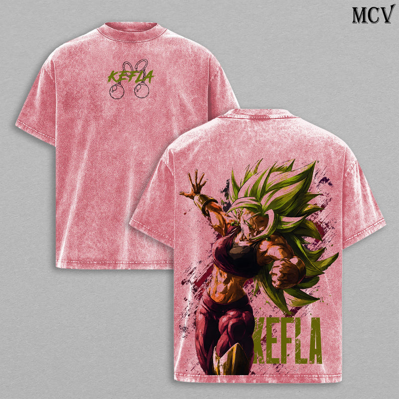 Kefla DBZ Washed Tee | DBS Anime Shirt | Fusion Queen | Female Super Saiyan | Potara Fusion Warrior | Berserk Saiyan Girl | Green Aura Fighter | Anime Manga Graphic Double Printed T-Shirt | Heavy Cotton Unisex Oversize Streetwear Vintage Edition