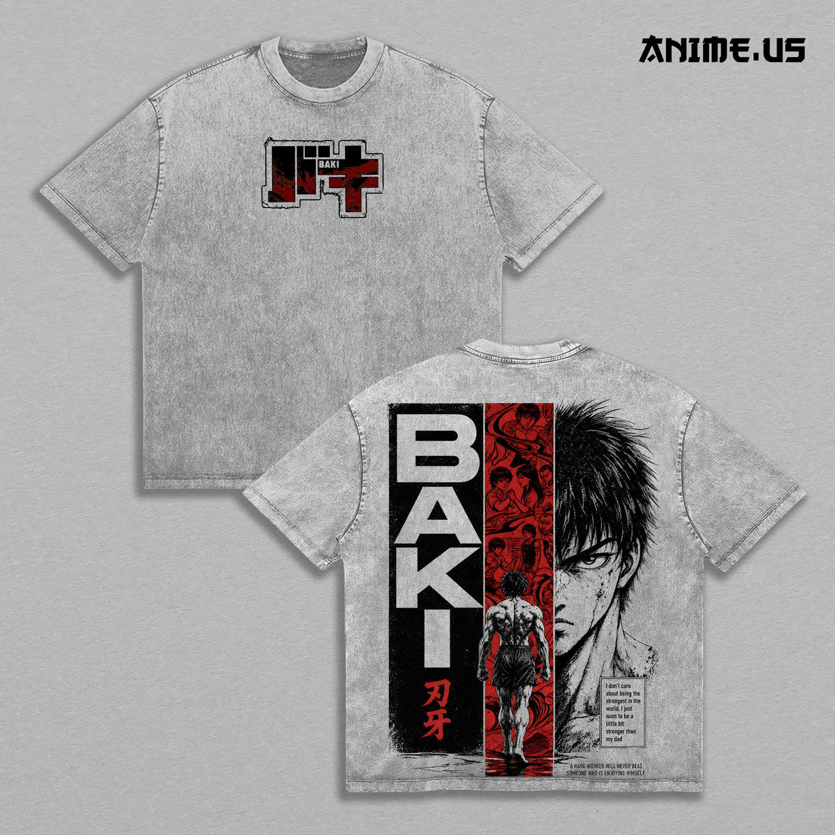 Baki Hanma Fighter Anime Vintage Washed Oversized Graphic Tee Heavyweight Cotton Streetwear Shirt