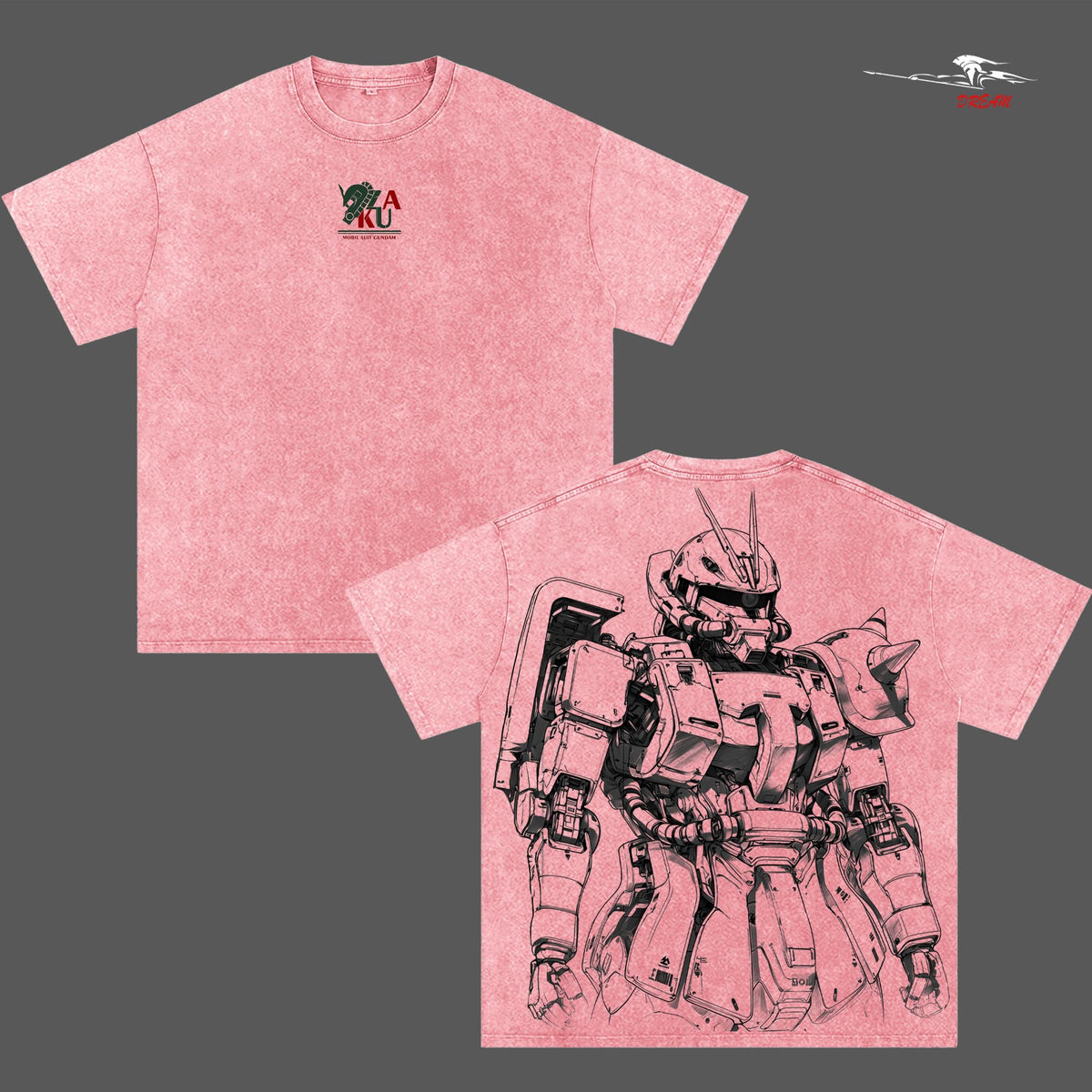 MS-06 Zaku II – Mobile Suit Gundam Anime Double Printed Vintage Washed Tee Unisex Oversize Anime Manga Washed Heavyweight Cotton T-shirt