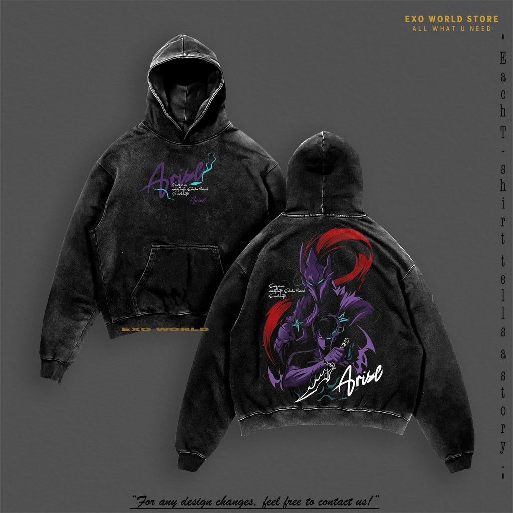 Sung Jin-Woo x Igris Tee Washed – Solo Leveling Vintage Washed Heavy Cotton Oversized Anime Manhwa T-Shirt & Hoodie Double Printed Retro Unisex Streetwear Shadow Monarch Commander Edition Perfect Gift for Anime Fans