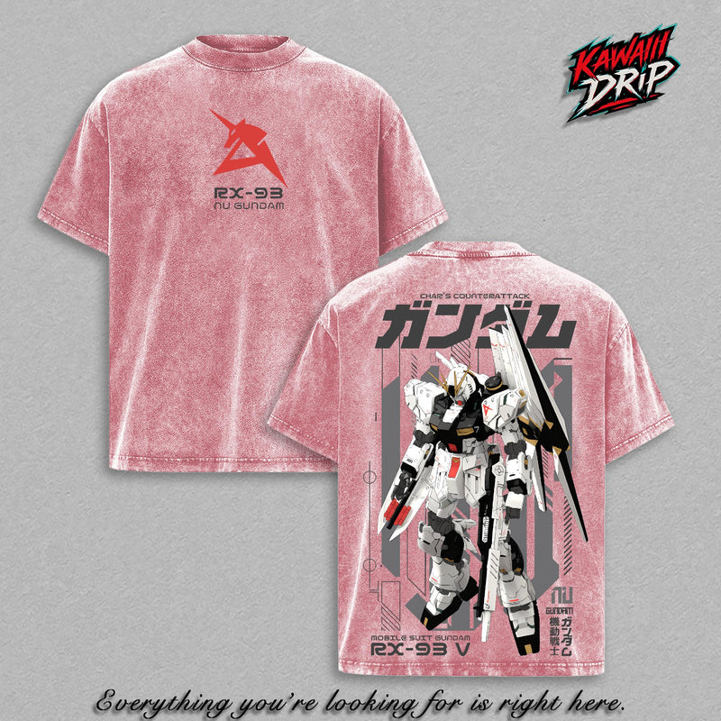 Nu Gundam RX-93 T-Shirt, Char's Counterattack Mobile Suit Gundam Graphic Tee, Back Print Vintage 90s Anime Shirt, Graphic Tees Men, Trendy Tshirts, Men's T Shirts, Gundam Streetwear, Unisex Cotton Distressed Tee, Merch For Men, Men Fashion Graphic Tee