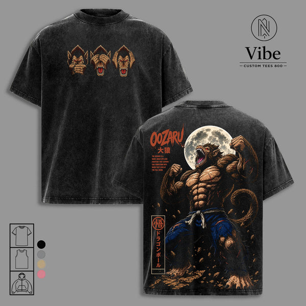 Oozaru Great Ape Vintage Washed Anime T-Shirt, Saiyan Graphic Tee, DBZ Manga Oversized Heavyweight Cotton Streetwear Shirt