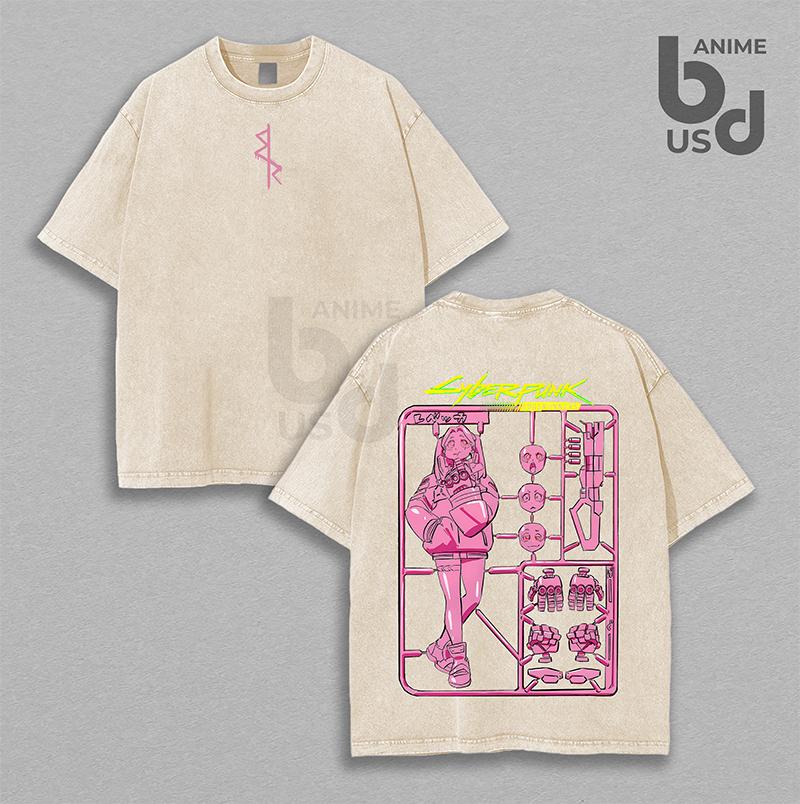 Rebecca Edgerunners Cyberpunk Double Printed Oversize Unisex T Shirt Washed Cool Game Streetwear Graphics Tee Design Shirt Urban Outfit Game Merch Summer Fashion Clothes Top Shirts Men