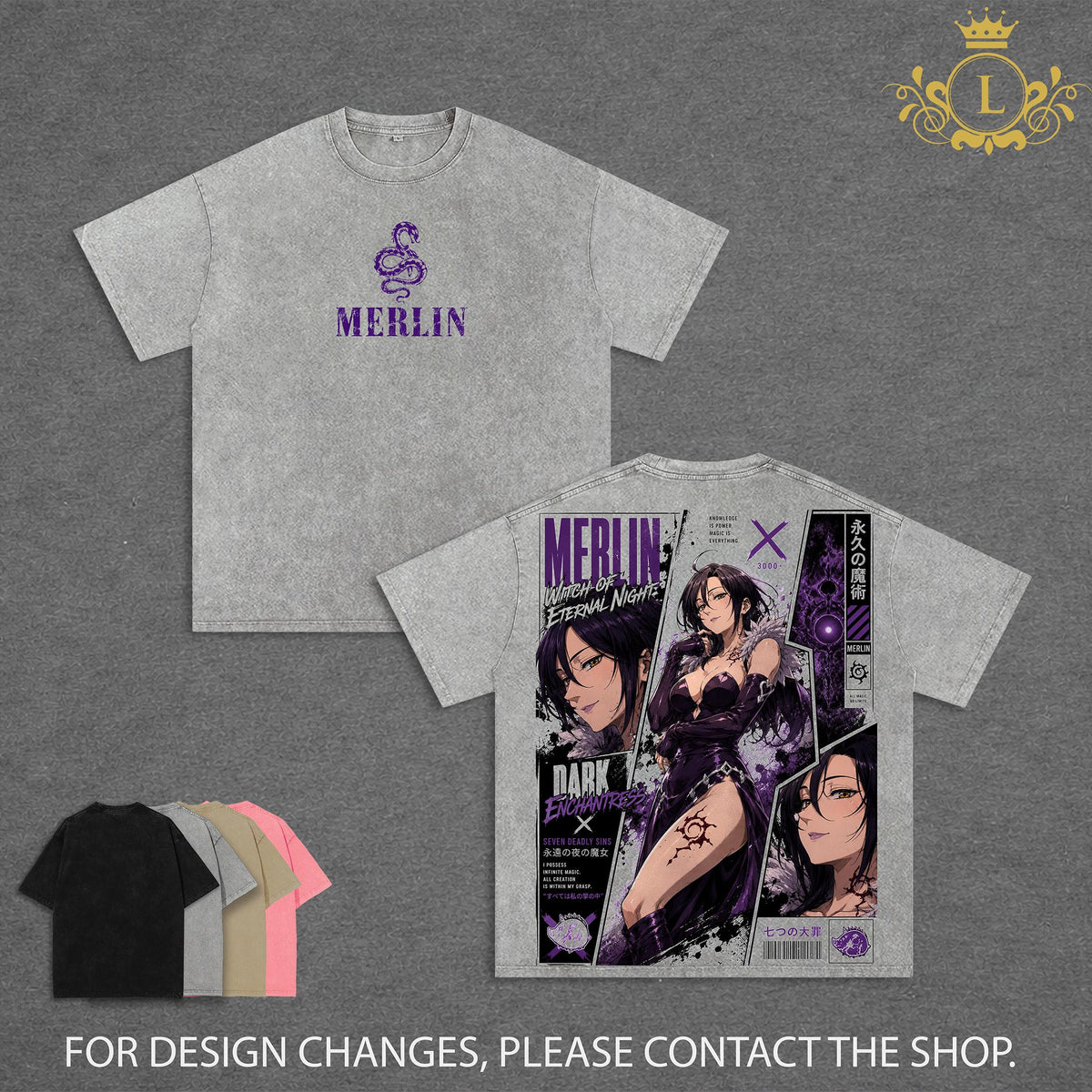 Merlin - Seven Deadly Sins Anime Double Printed Vintage Washed Tee Unisex Oversize Anime Manga Washed Heavyweight Cotton T-shirt