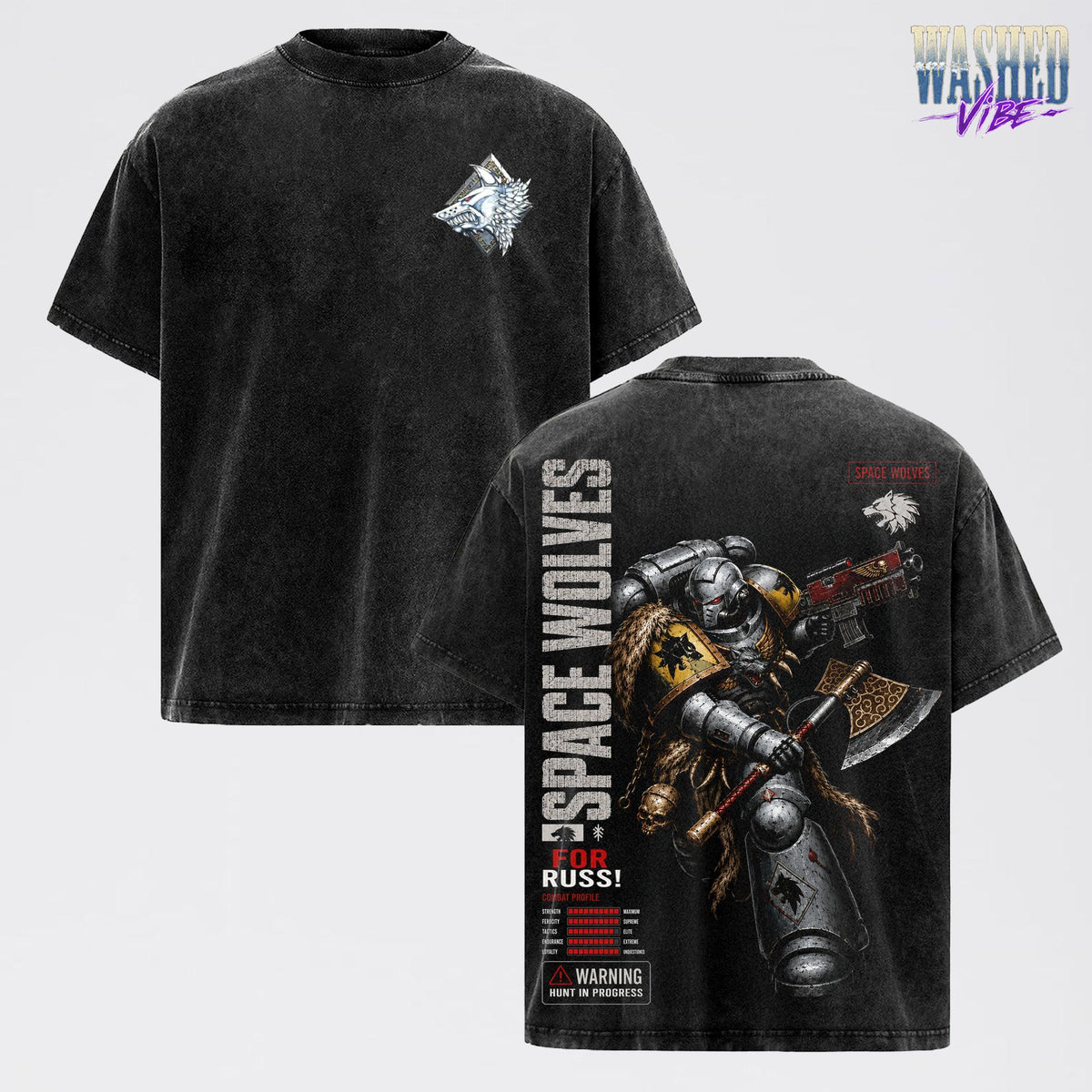 Space Wolves Warhammer 40,000: Dawn of War IV T-Shirt, Retro Grimdark Sci-Fi Graphic Tee, Space Warrior Tabletop Gaming Streetwear, Warhammer 40K Fan Apparel, Gift for Men & Women, Video Game Shirt, Boy Merch Streetwear