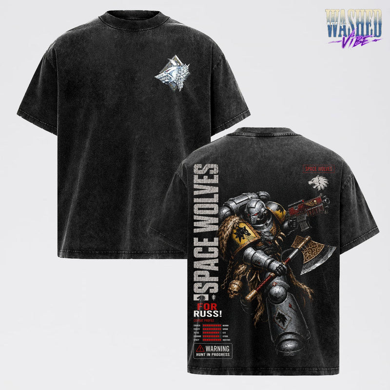 Space Wolves Warhammer 40,000: Dawn of War IV T-Shirt, Retro Grimdark Sci-Fi Graphic Tee, Space Warrior Tabletop Gaming Streetwear, Warhammer 40K Fan Apparel, Gift for Men & Women, Video Game Shirt, Boy Merch Streetwear