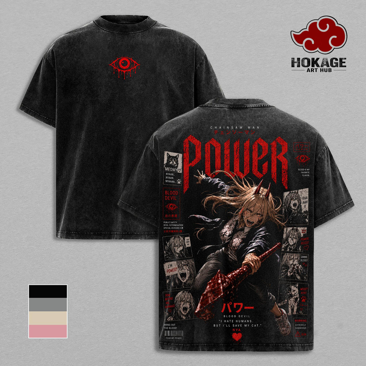 Chainsaw Man T-Shirt, Power Anime Graphic Tee, Vintage Washed Shirt, Oversized Streetwear T-Shirt, Japanese Manga Shirt, Heavyweight Cotton Tee, Unisex Anime Merch, Gift for Anime Fans