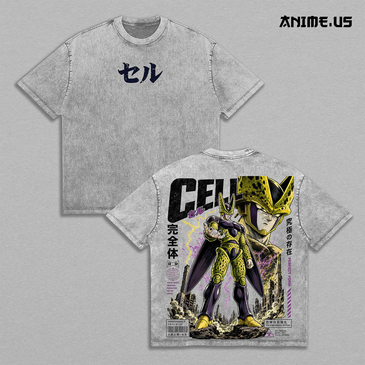Perfect Cell Bio Android DBZ Anime Graphic Shirt Ultimate Fighter Vintage Washed Heavyweight Cotton Oversized Manga Art Streetwear Back Print Tee