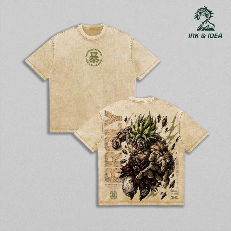 Broly Vintage Washed T-Shirt, Legendary Super Saiyan Graphic Tee, Double Printed Oversized Heavy Cotton Shirt, Dragon Ball Anime Streetwear, Unisex Manga Fan Gift
