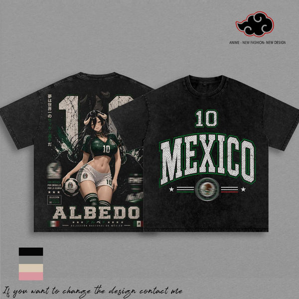 Mexico World Football Tour 2026 x Albedo Vintage Washed Anime Soccer T Shirt, Retro Futbol Graphic Tee, Oversized Heavyweight Cotton Streetwear, Football Fan Shirt, Sports Aesthetic Gift Merch Apparel