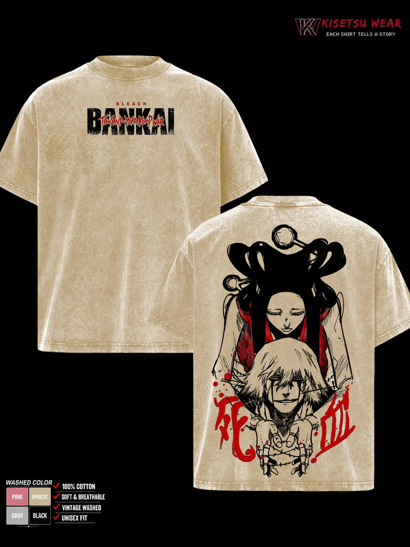 Kisuke Urahara Bankai Bleach TYBW Part 4 Double Sided Graphic Tee, Kannonbiraki Benihime Aratame Oversized Vintage Washed T-Shirt, Soft Cotton Crewneck Casual Unisex Streetwear, Gift for Anime Fans