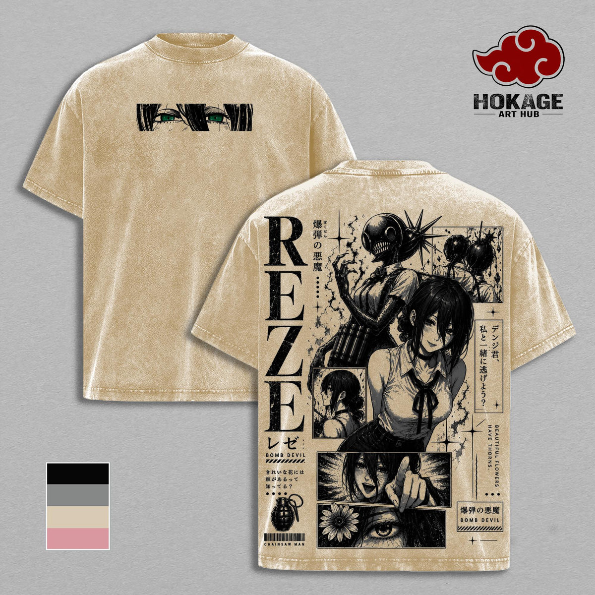 Reze Chainsaw Man T-Shirt, Bomb Devil Anime Graphic Tee, Back Print Vintage Manga Shirt, Graphic Tees Men, Trendy Tshirts, Men's T Shirts, Chainsaw Man Streetwear, Unisex Cotton Distressed Tee, Merch For Men