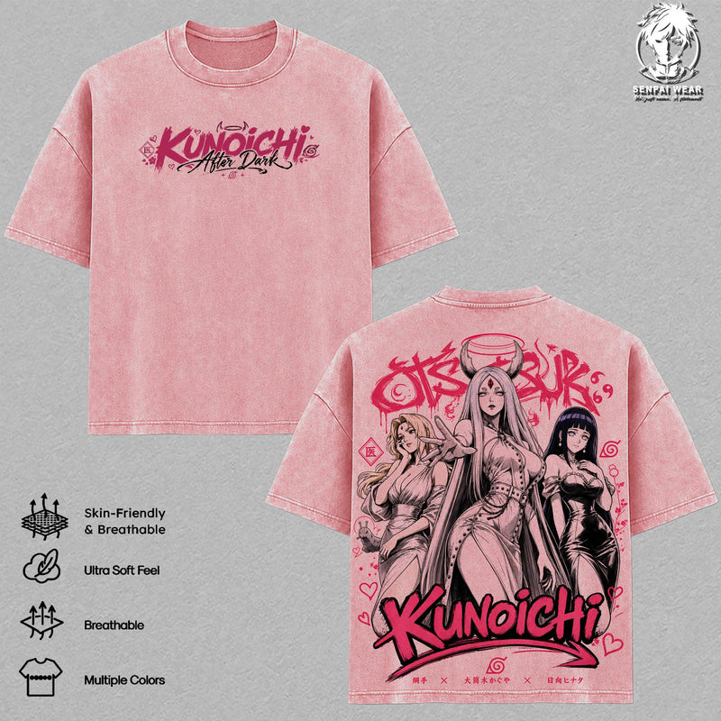 Tsunade, Kaguya, Hinata Graphic Tee, Naruto Vintage Washed Shirt, Unisex Streetwear, Female Ninja Streetwear Shirt Tee, Kunoichi After Dark T-Shirt, Gift for Anime Fans