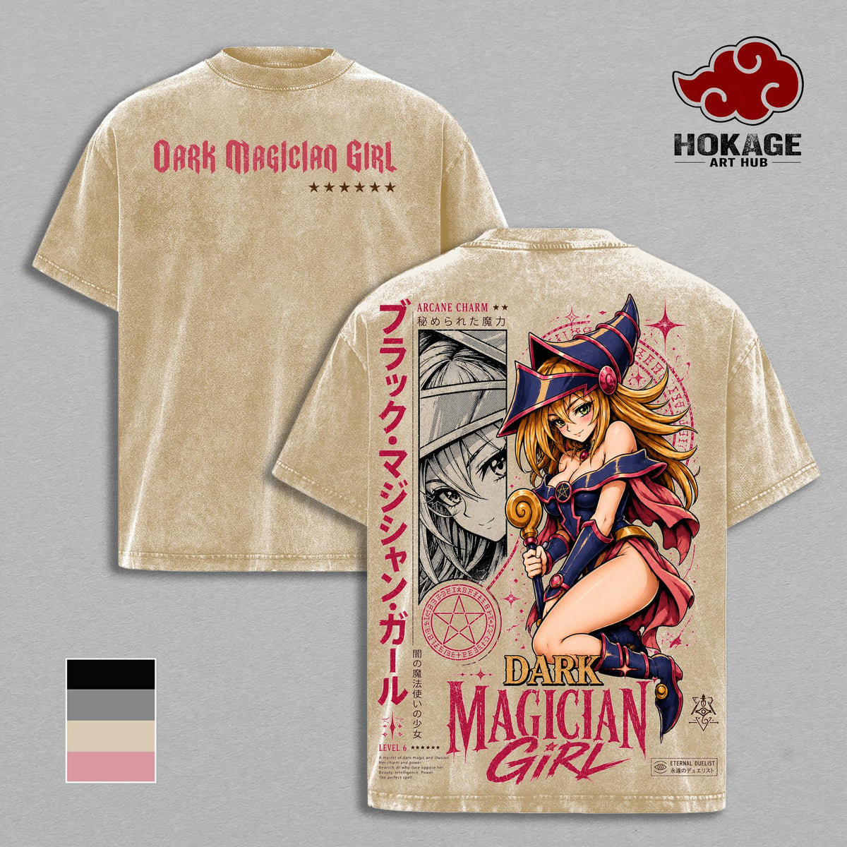 Dark Magician Girl Yu-Gi-Oh T-Shirt, Arcane Charm Spellcaster Anime Graphic Tee, Back Print Vintage Manga Shirt, Graphic Tees Men, Trendy Tshirts, YuGiOh Streetwear, Unisex Cotton Distressed Tee, Merch For Fans