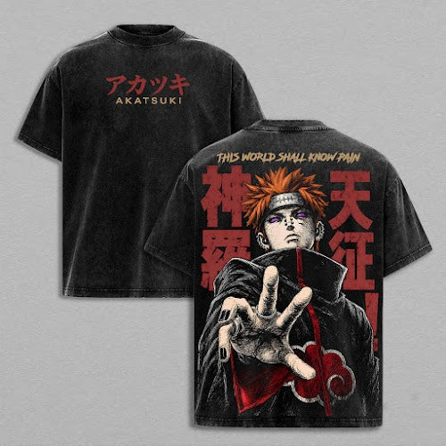 Naruto Shippuden Pain Akatsuki Washed T-Shirt | Vintage Oversized Heavy Cotton Double-Sided Anime Graphic Tee