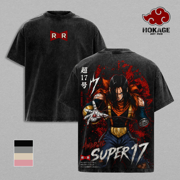 Android 17 DBZ T-Shirt, Super 17 Red Ribbon Graphic Tee, Vintage 90s Anime Shirt, Anime Hoodie, Graphic Sweatshirt, Anime Tank Top, Back Print Streetwear, Unisex Distressed Tee, Merch For Men Women