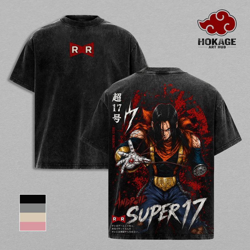 Android 17 DBZ T-Shirt, Super 17 Red Ribbon Graphic Tee, Vintage 90s Anime Shirt, Anime Hoodie, Graphic Sweatshirt, Anime Tank Top, Back Print Streetwear, Unisex Distressed Tee, Merch For Men Women