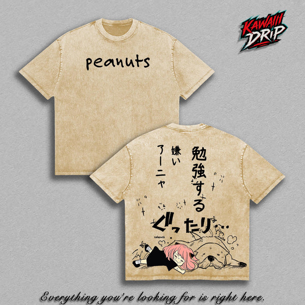 Anya Forger Spy x Family Graphic Tee Vintage Washed Shirt Unisex Streetwear Anime Shirt Peanuts Anya Manga Tee Cute Anime Fan Gift Apparel Retro Japanese Oversized Heavy Cotton T-Shirt Kawaii Anime Aesthetic Top