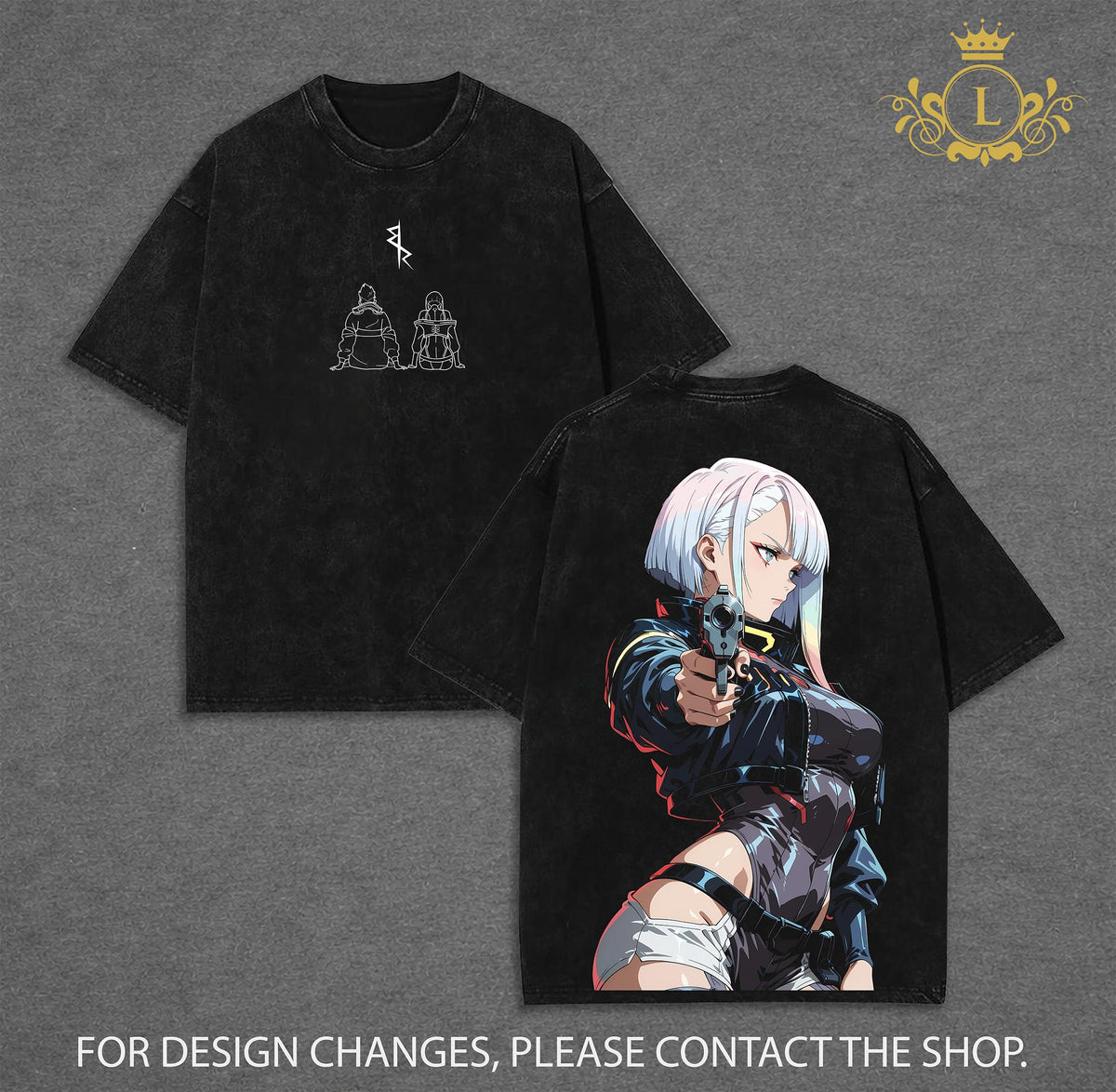 Cyberpunk Edgerunners. David Lucy Rebecca Anime Double Printed Vintage Washed Tee Unisex Oversize Anime Manga Washed Heavyweight Cotton T-shirt