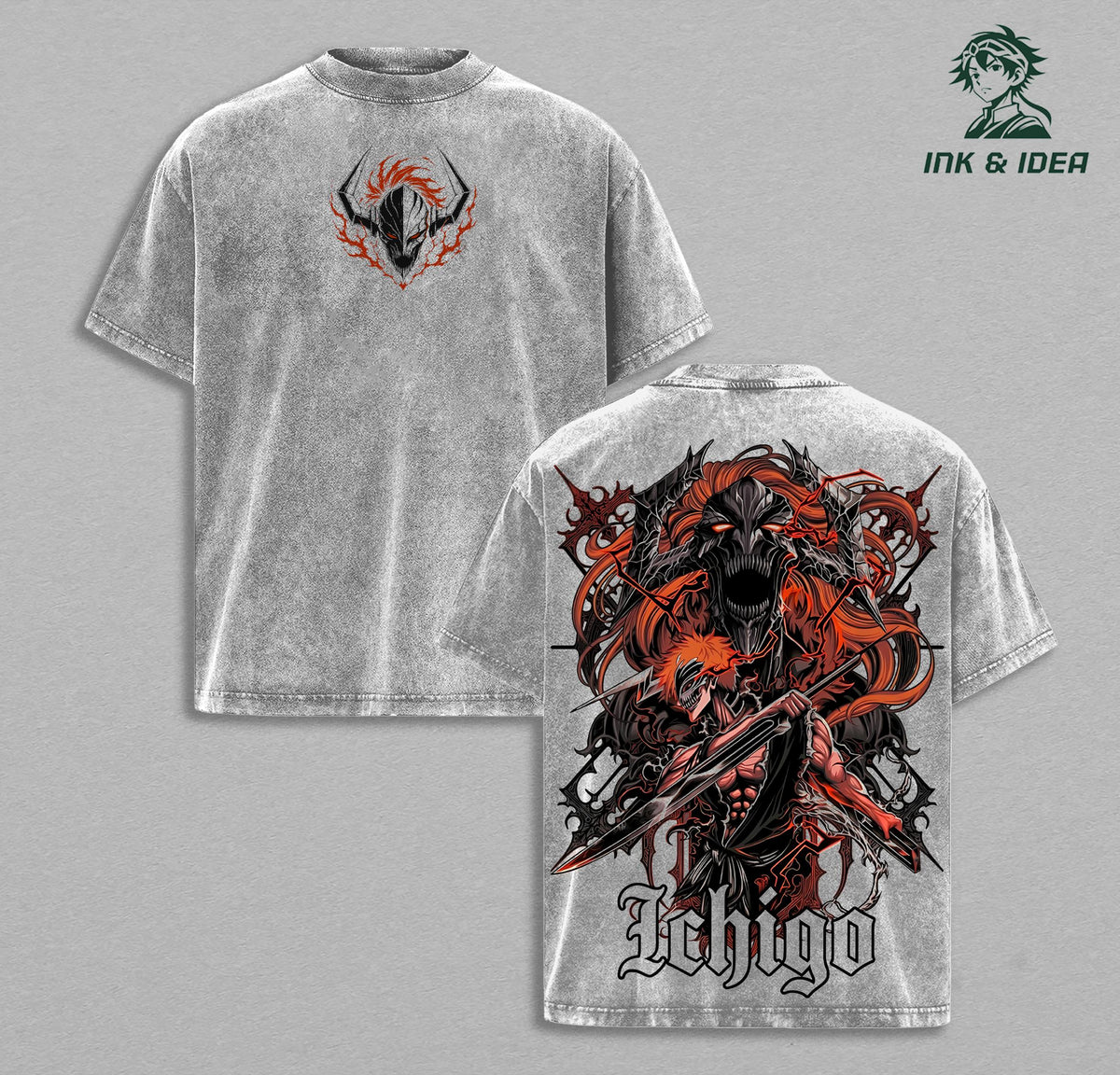 Ichigo Kurosaki Hollow Form Bleach Vintage Washed Oversized Anime Tee, Vasto Lorde Warrior Graphic Shirt, Soul Reaper Bankai Heavyweight Cotton Streetwear, Dark Manga Unisex T-Shirt, Retro Bleach Fan Gift