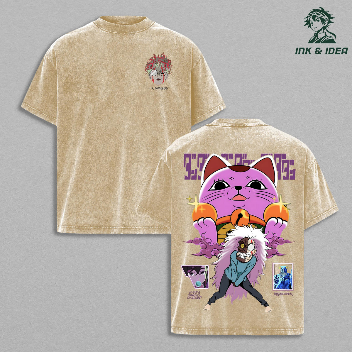 Dandadan Turbo Granny Vintage Washed T-Shirt, Retro Monster Lucky Cat Anime Tee, Oversized Paranormal Streetwear Heavy Cotton Graphic Top