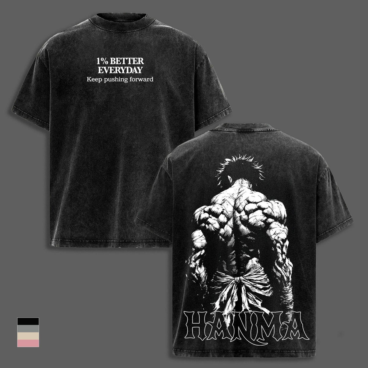 Baki Hanma Anime Gym Tee, 1% Better Every Day Workout Graphic T-Shirt, Vintage Washed Oversized Pump Cover, Heavyweight Cotton Muscle Training Streetwear Shirt, Fitness Tank Unisex Fan Gift Gym Merch