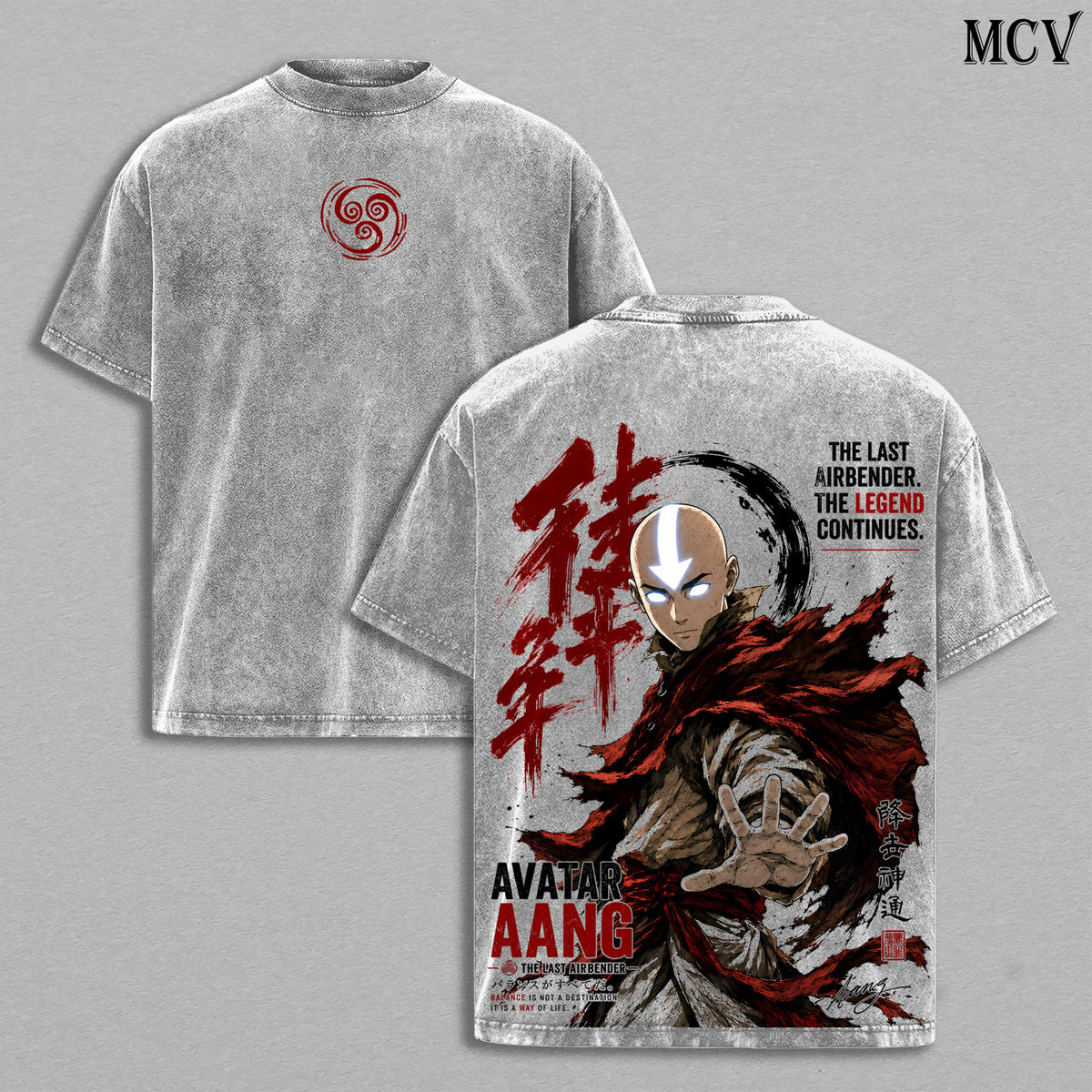 Aang Avatar Tee – Aang Vintage Washed T-Shirt | Avatar The Last Airbender | Airbender Warrior | Anime Graphic Tee | Heavy Cotton Unisex Oversized Streetwear Top