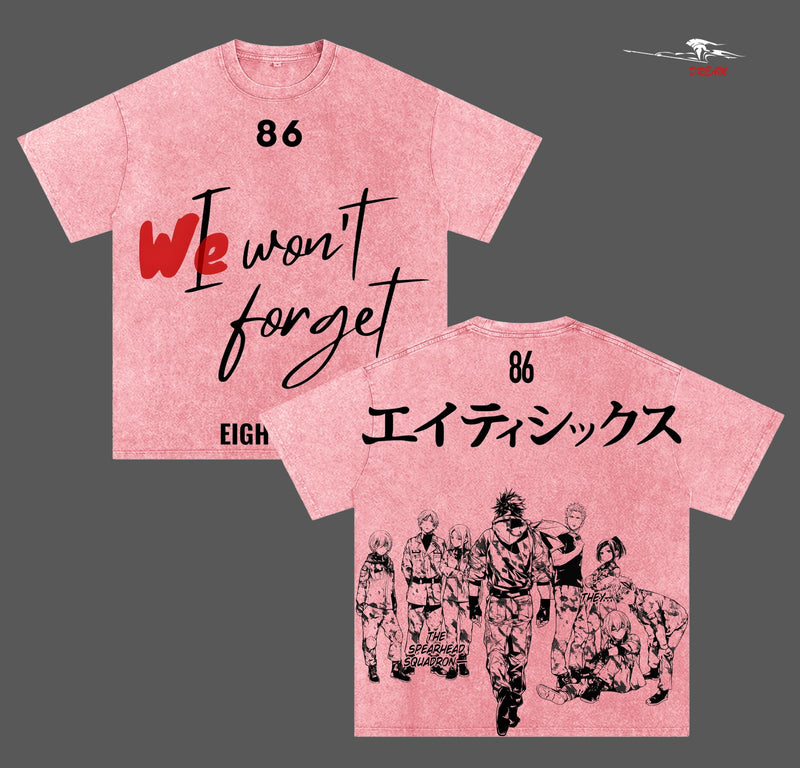 86 Eighty-Six We Won’t Forget Anime Double Printed Vintage Washed Tee Unisex Oversize Anime Manga Washed Heavyweight Cotton T-shirt