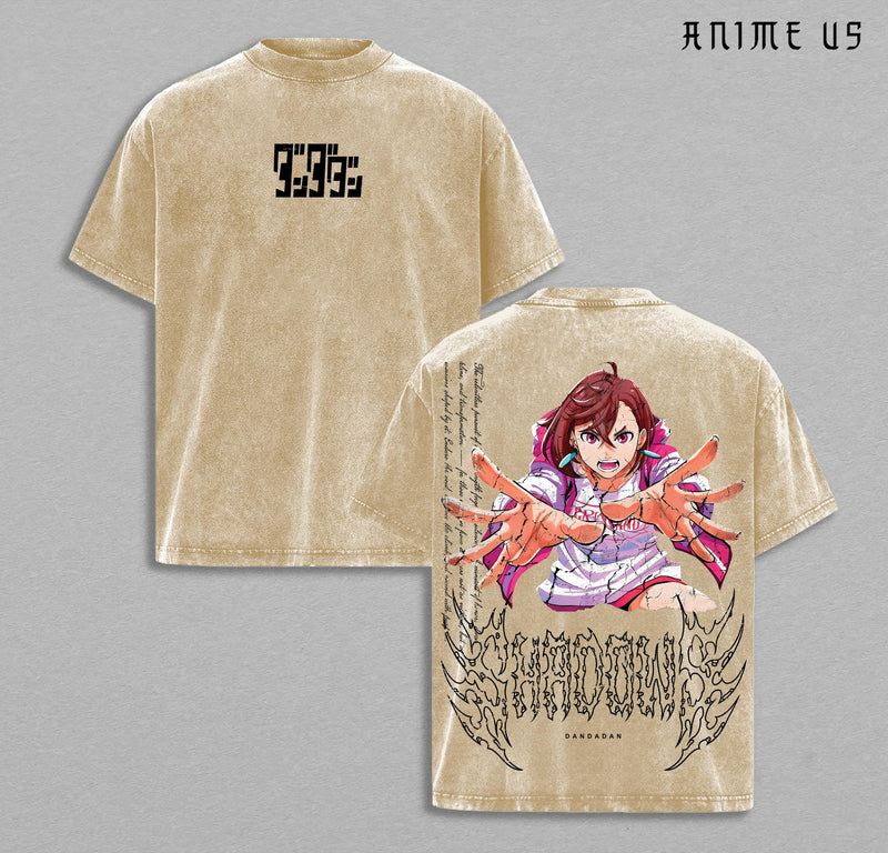 Limited Edition Dandadan X Momo Ayase Tee, Vintage Washed Oversize Anime Manga T-Shirt, Double Printed Heavyweight Cotton Top, Gift for Anime Fan & Lover