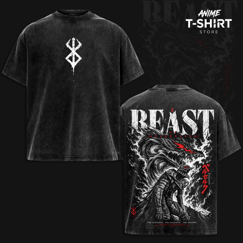 Guts Beast of Darkness Vintage Graphic Tee, Berserk Brand of Sacrifice Washed Anime T Shirt, Heavyweight Cotton Dark Fantasy Manga Streetwear, Japanese Otaku Merch, Berserk Fan Gift for Him