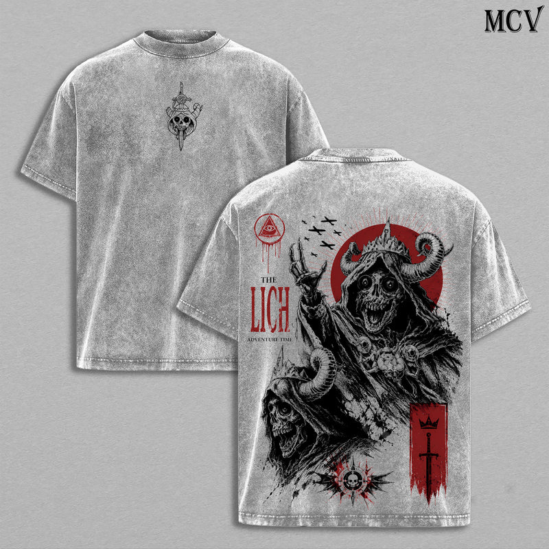 The Lich Adventure Time Vintage Washed Oversized T-Shirt, Dark Fantasy Cartoon Villain Graphic Tee, Double Printed Skull King Artwork, Heavy Cotton Streetwear, Unisex Retro Grunge Shirt