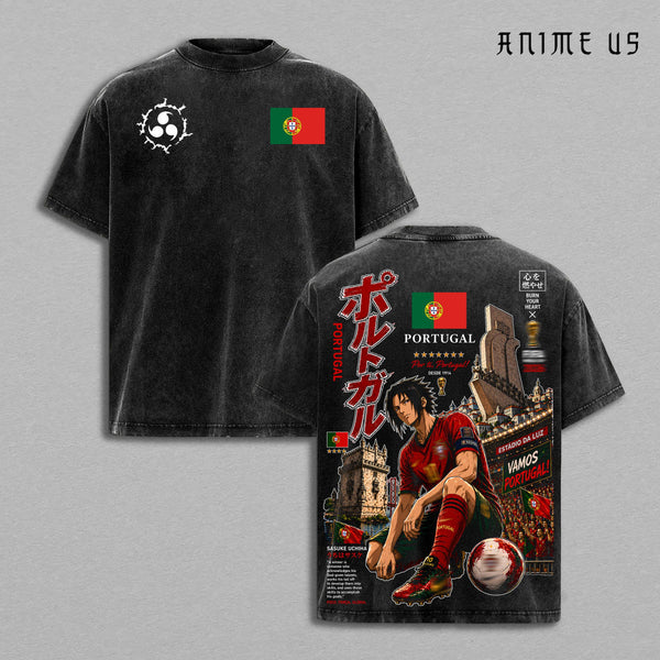 Portugal Red Green World Football 2026 Vintage Washed Sasuke Inspired Anime Soccer T Shirt, Shadow Ninja Graphic Tee, Oversized Heavyweight Cotton Streetwear, Futbol Fan Gift Apparel