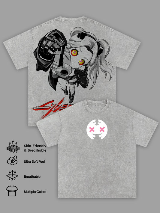Rebecca Cyberpunk Edgerunners Hoodie & T-Shirt, Oversized Vintage Washed Anime Graphic Tee, Soft Cotton  Round Neck Unisex Streetwear, Gift for Anime Fans