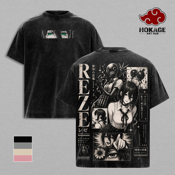 Reze Chainsaw Man T-Shirt, Bomb Devil Anime Graphic Tee, Back Print Vintage Manga Shirt, Graphic Tees Men, Trendy Tshirts, Men's T Shirts, Chainsaw Man Streetwear, Unisex Cotton Distressed Tee, Merch For Men