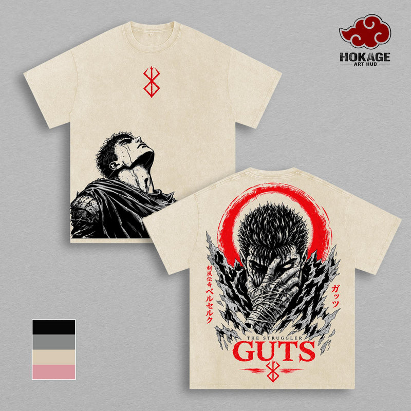 Guts Berserk T-Shirt, Black Swordsman Graphic Tee, Vintage Washed Manga Shirt, Oversized Back Print T Shirt, Heavyweight Cotton Tee, Dark Anime Streetwear
