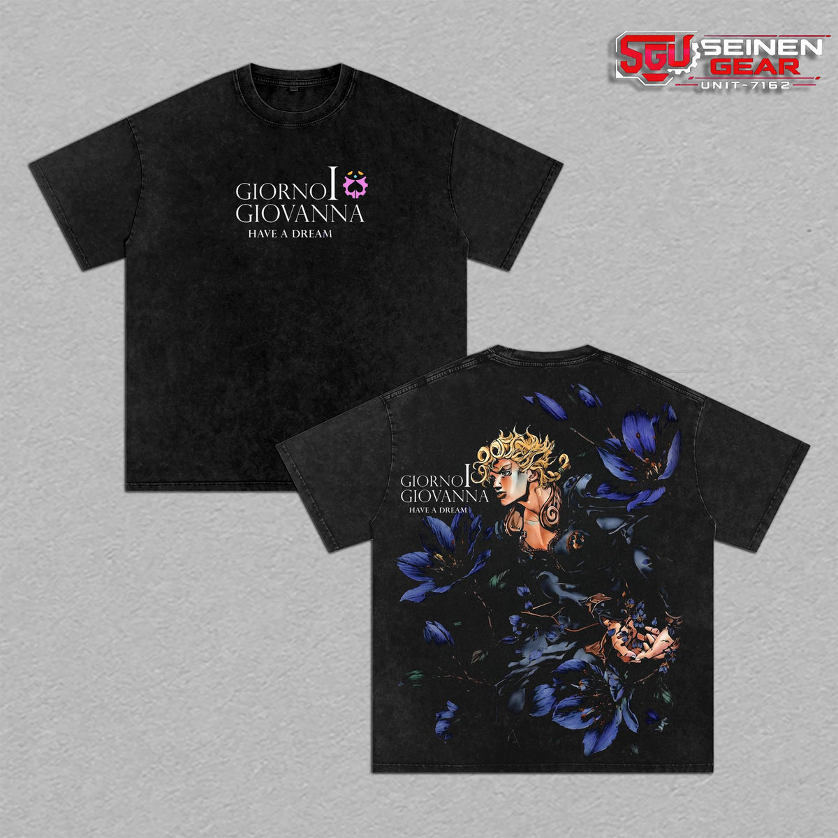 Giorno Giovanna Vintage Washed Oversized T-Shirt, JoJo’s Bizarre Adventure Golden Wind Graphic Tee, Unisex Anime Streetwear Shirt, Soft Cotton Top Outfit for Men, Gift for JoJo Fans