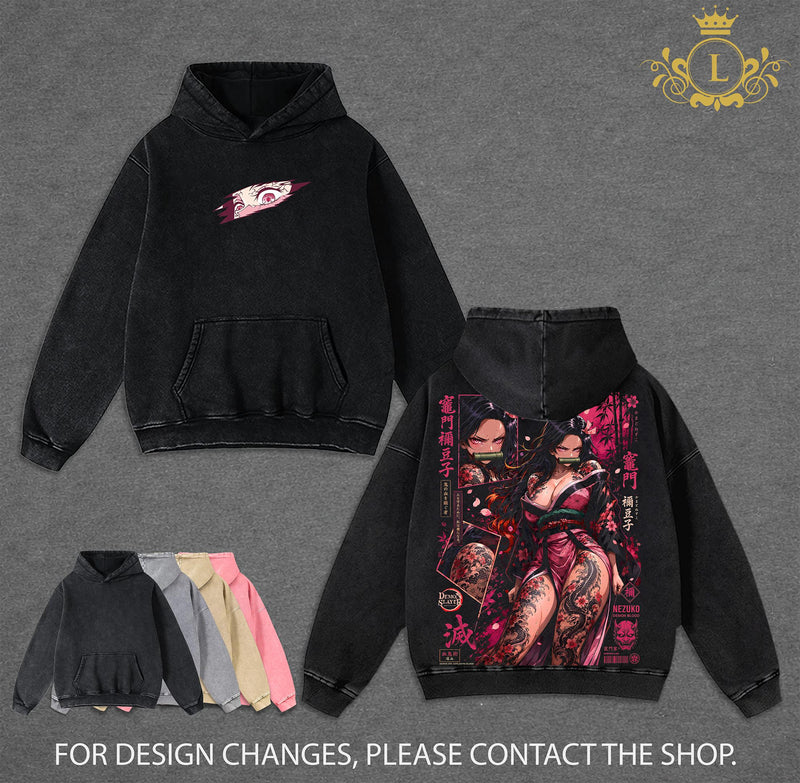 Limited Edition Nezuko Kamado Vintage Washed Graphic Tee Demon Slayer T-Shirt Kimetsu No Yaiba Shirt Blood Demon Art Heavy Cotton Unisex Streetwear Gift for Anime Lovers