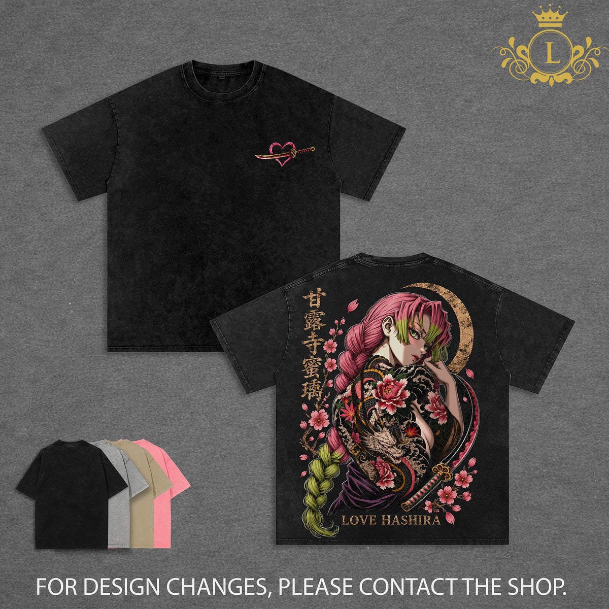 Mitsuri Kanroji - Demon Slayer T-Shirt,Love Hashira Anime Graphic Tee, Kimetsu No Yaiba Manga Shirt, Vintage Japanese Streetwear, Oversized Graphic Tees Men, Distressed Anime Shirt, Demon Slayer Merch for Men