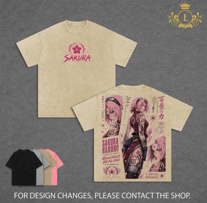 Sakura Haruno Graphic Tee Vintage Washed Shirt Unisex Streetwear Overlord Anime Tee Waifu Tee Overseer Of The Guardians T-Shirt Gift for Anime Lovers Naruto Fans
