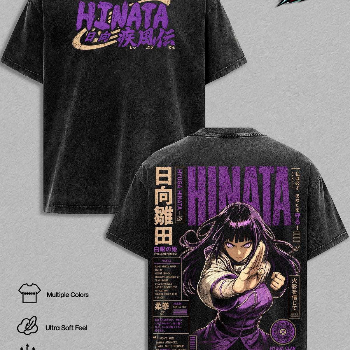 Hinata Hyuga Naruto Vintage Washed T-Shirt - Anime Graphic Tee Heavyweight Cotton Oversized Streetwear Top Unisex Manga Shirt Gift For Naruto Fans Men & Women
