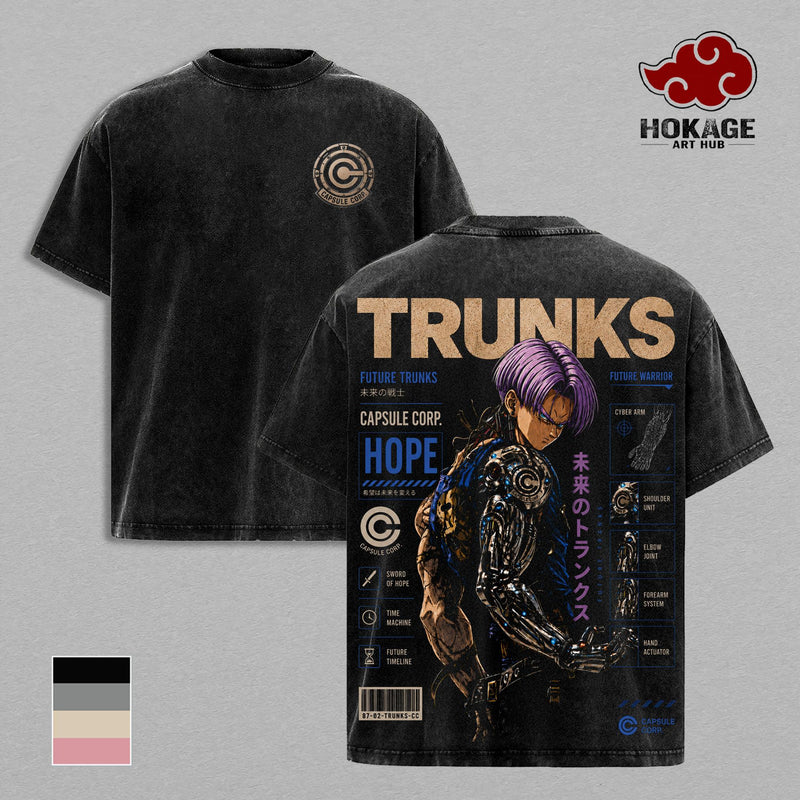 Future Trunks DBZ T-Shirt, Capsule Corp Red Ribbon Graphic Tee, Back Print Vintage 90s Anime Shirt, Graphic Tees Men, Trendy Tshirts, Men's T Shirts, DBZ Streetwear, Unisex Cotton Distressed Tee, Merch For Men, Men Fashion Graphic Tee