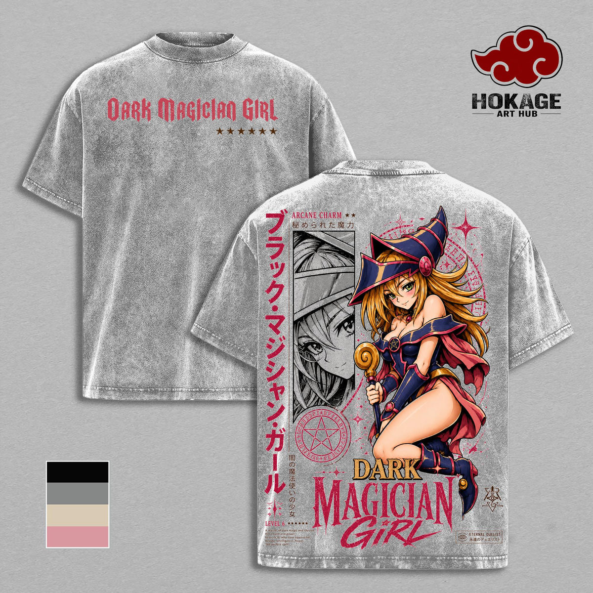 Dark Magician Girl Yu-Gi-Oh T-Shirt, Arcane Charm Spellcaster Anime Graphic Tee, Back Print Vintage Manga Shirt, Graphic Tees Men, Trendy Tshirts, YuGiOh Streetwear, Unisex Cotton Distressed Tee, Merch For Fans