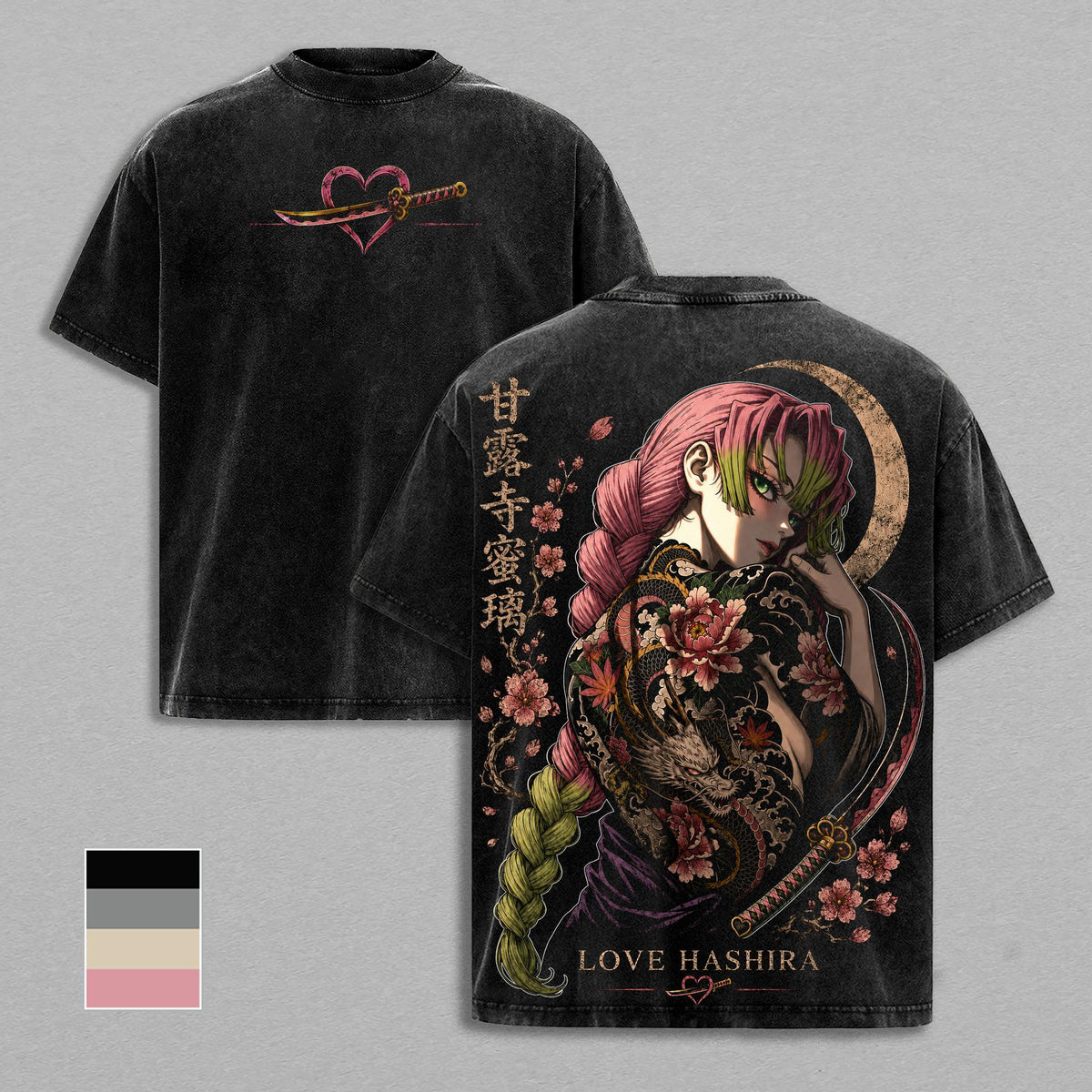 Mitsuri Kanroji Demon Slayer T-Shirt, Love Hashira Anime Graphic Tee, Kimetsu No Yaiba Manga Shirt, Vintage Japanese Streetwear, Oversized Graphic Tees Men, Distressed Anime Shirt, Demon Slayer Merch for Men