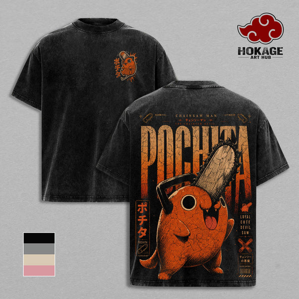 Pochita Chainsaw Man T-Shirt, Chainsaw Devil Anime Graphic Tee, Back Print Vintage Washed Anime Shirt, Graphic Tees Men, Trendy Tshirts, Men's T Shirts, Chainsaw Man Streetwear, Unisex Cotton Distressed Tee, Merch For Men, Men Fashion Graphic Tee