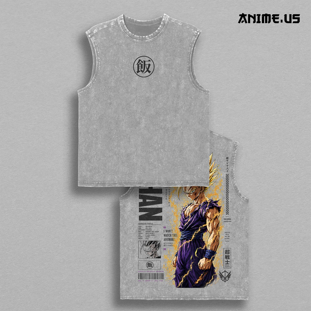Teen Saiyan Beast Form Anime Graphic Vintage Tank Top, Ultimate Warrior Lightning Aura Heavyweight Cotton Sleeveless Oversized Streetwear